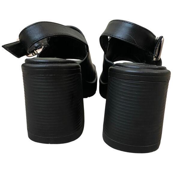 Steve Madden Leather Forza Sandal US 7 Black Block Heel Slingback Chunky Y2K - Picture 5 of 12